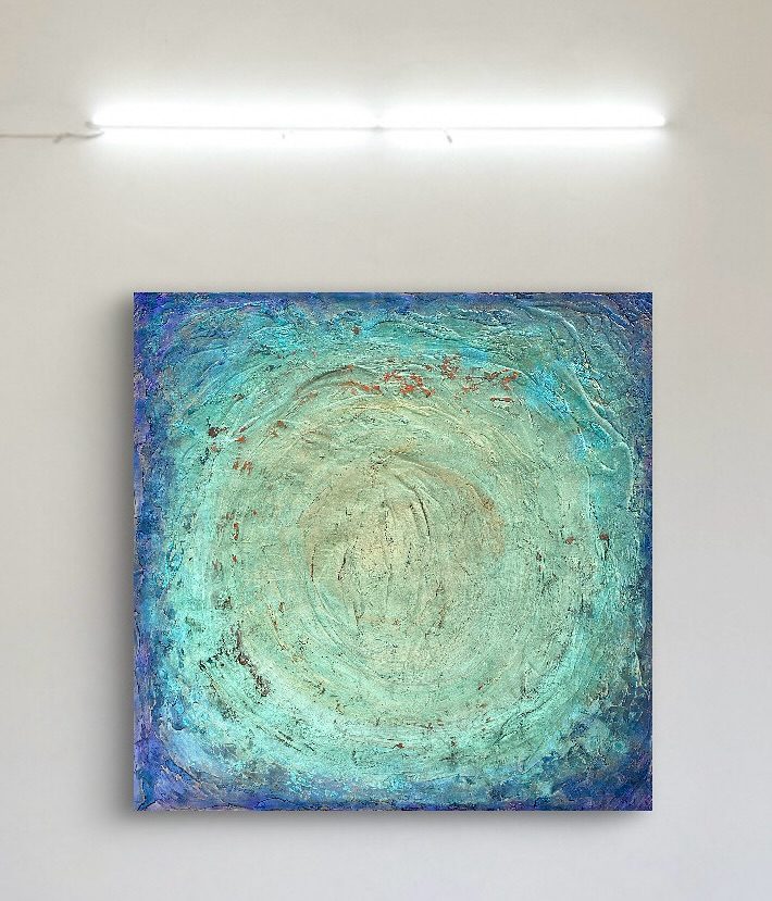Zen Mode: Energy Shift by Clarisse Noelle — metallic acrylic + joint compound on upcycled canvas