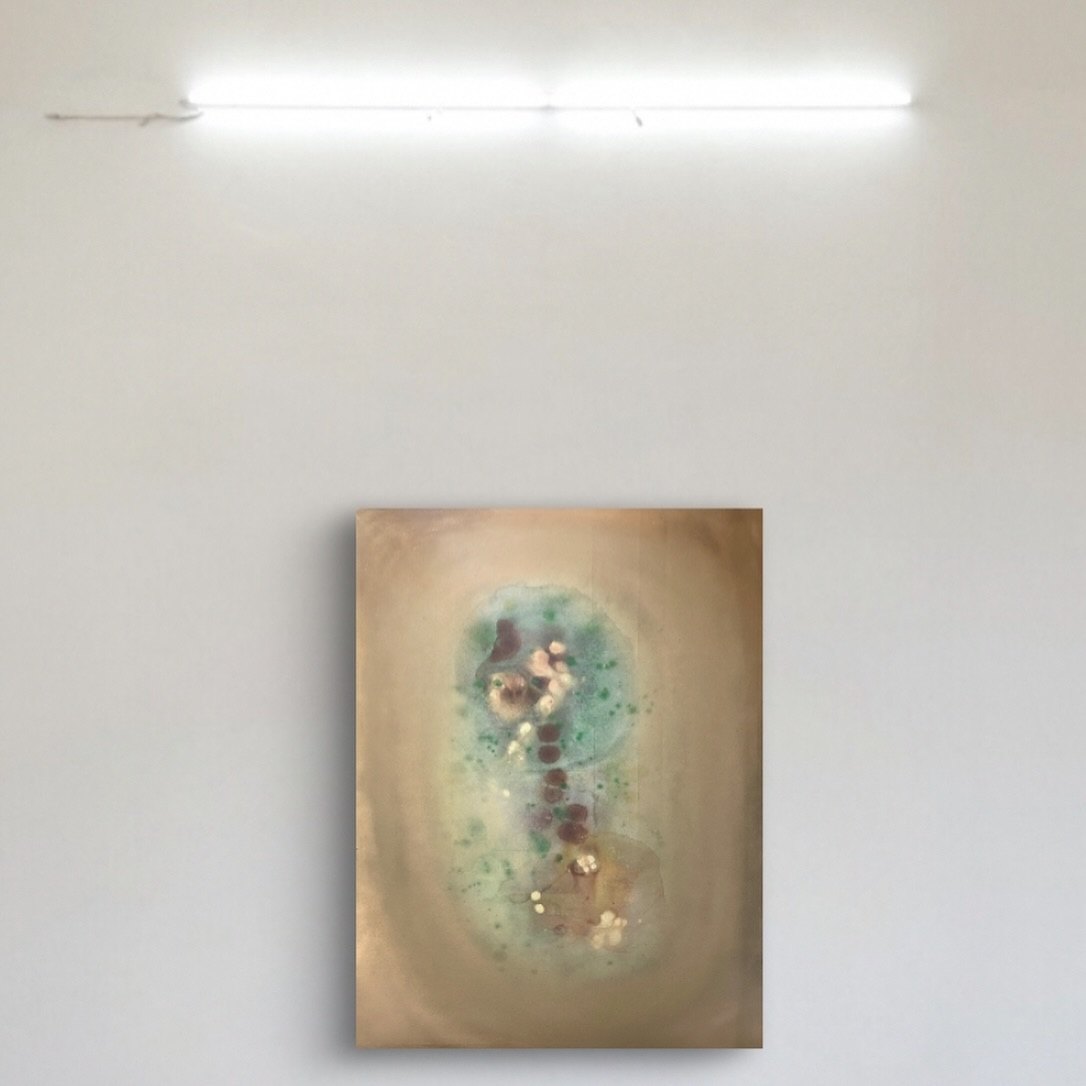 It was only a dream by Clarisse Noelle — acrylic, spray paint, ink + mica on up-cycled canvas