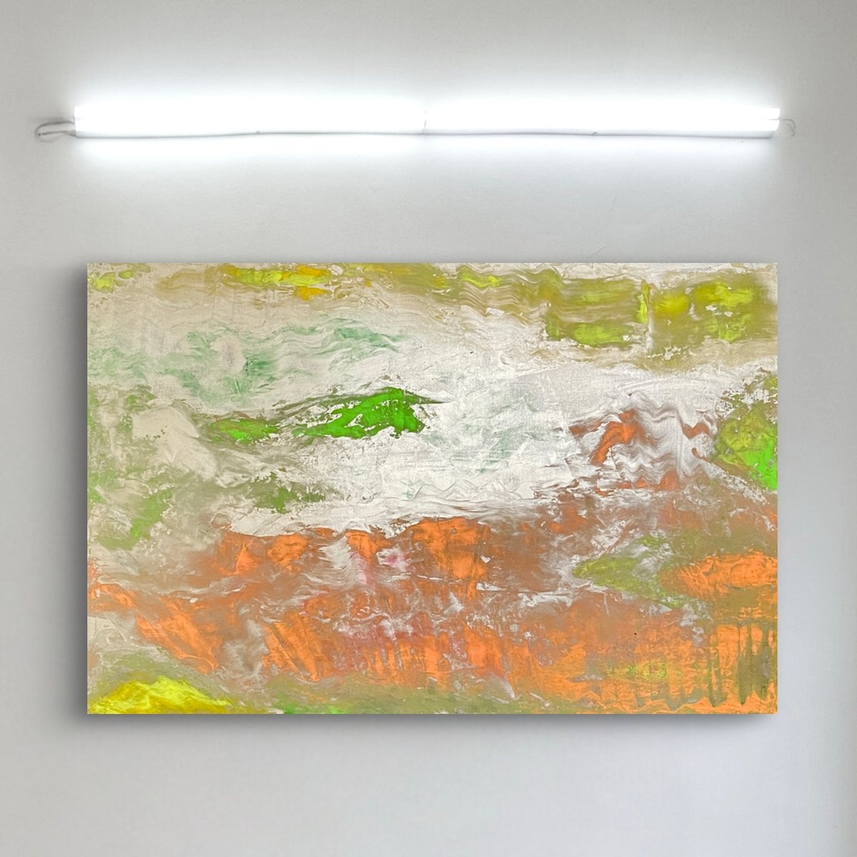 A new light by Clarisse Noelle — a new light acrylic + ink on up-cycled canvas. champagne gold metallic + neon