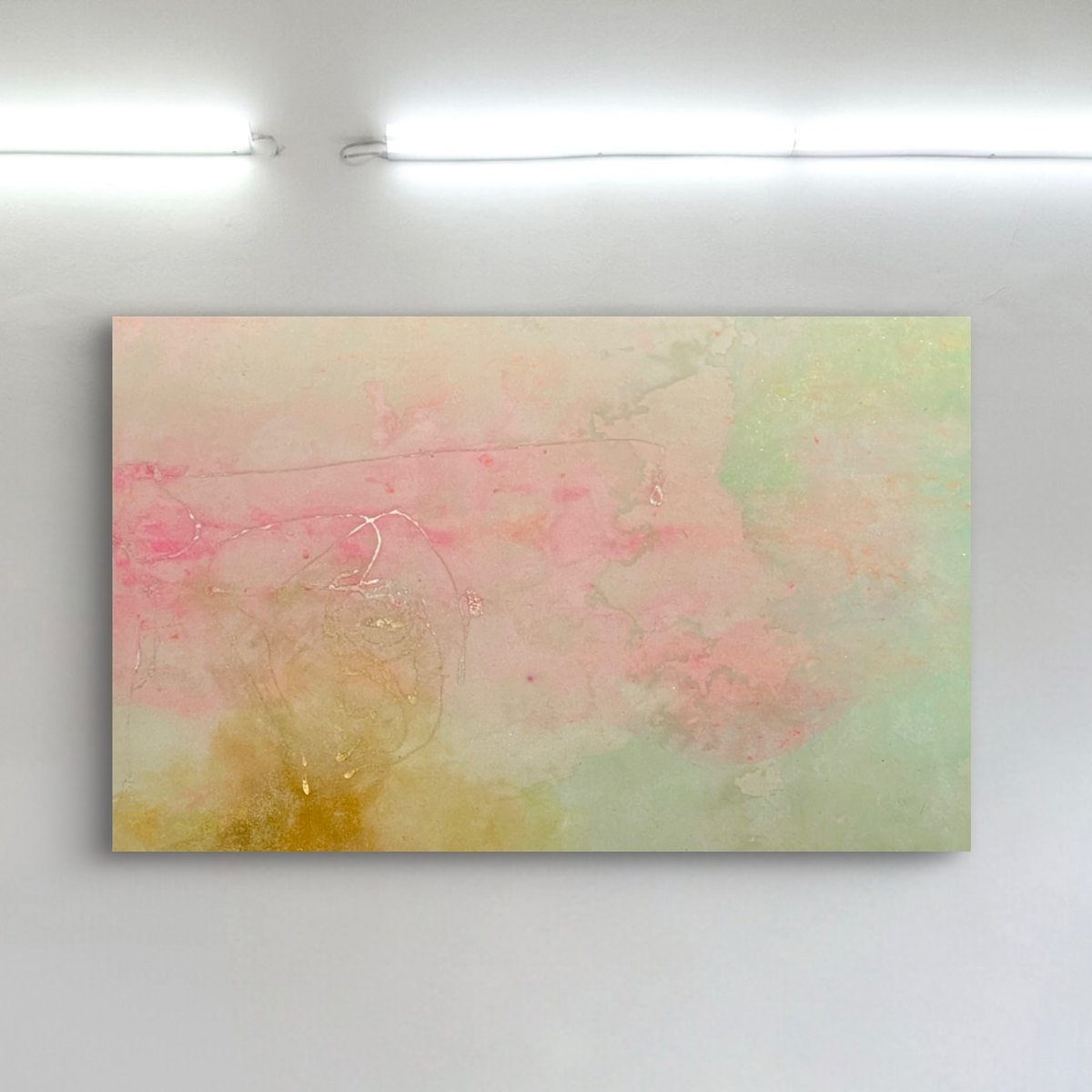 Piezas by Clarisse Noelle — acrylic, ink, glue + mica on up-cycled canvas