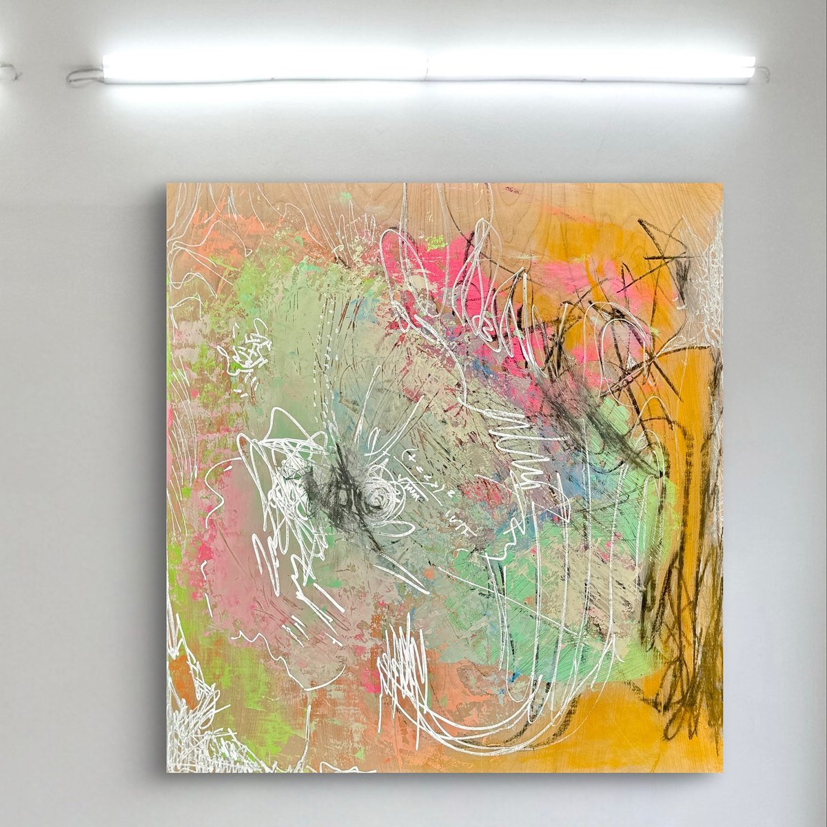 1x by Clarisse Noelle — acrylic, oil pen, oil stick + pastels on cedar plywood