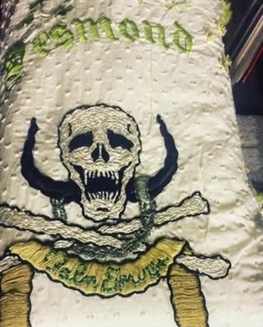 Open Skull Banner — Embroidered textile — skull, horns + snake · Old work